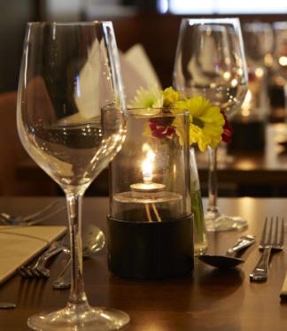 Wine Glasses on Table at Kanya Bistro